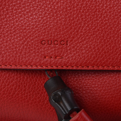Gucci Pebbled Calfskin Medium Bamboo Daily Flap Shoulder Bag Red 6 of 9