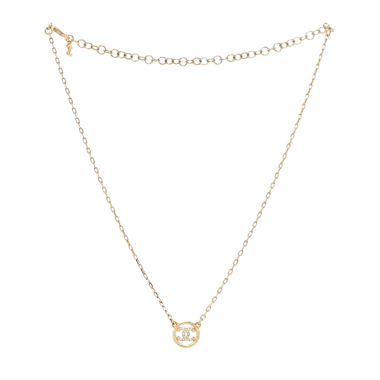 Chanel Crystal Metal CC Round Pendant Necklace Gold 3 of 5