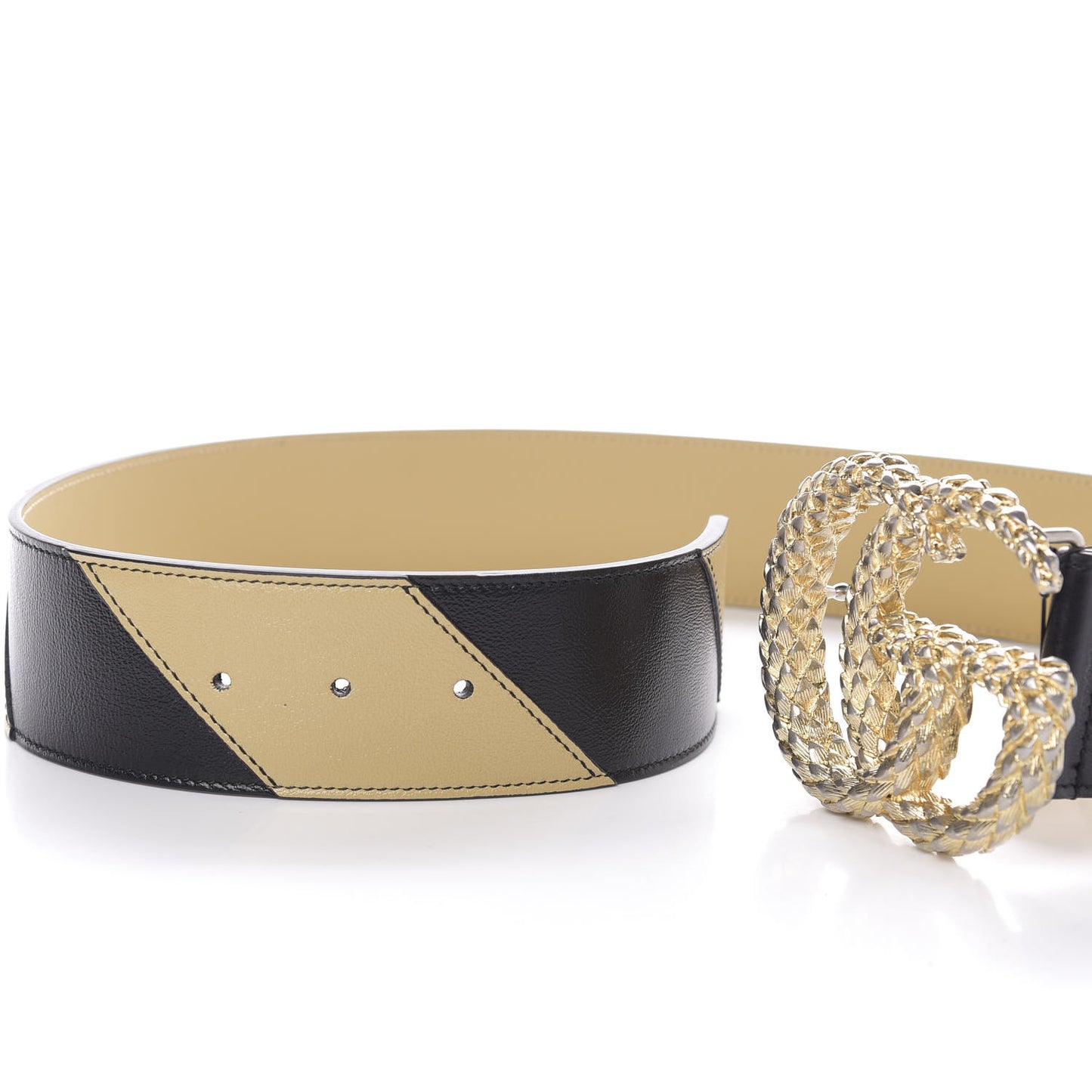 Calfskin Striped Textured Double G 50mm Belt 80 32 Black Beige