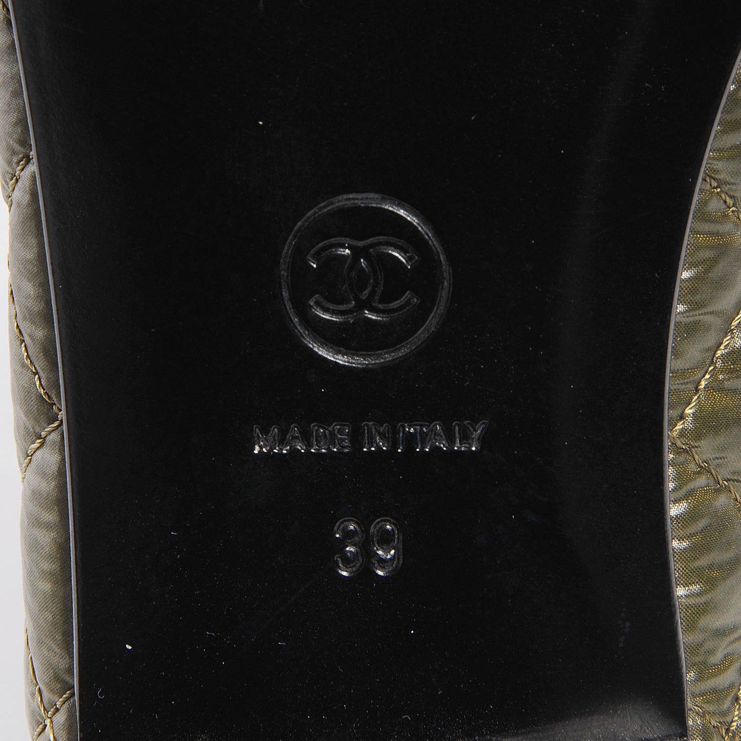 Nylon Quilted Cap Toe Ballerina Flats 39 Khaki