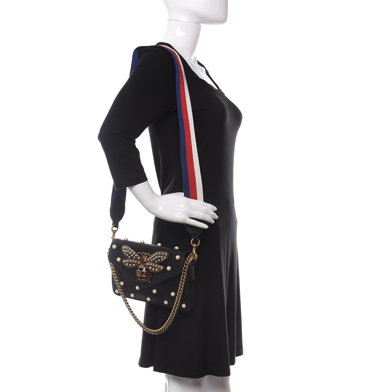 Gucci Nappa Pearl Studded Mini Queen Margaret Broadway Shoulder Bag Black 2 of 11