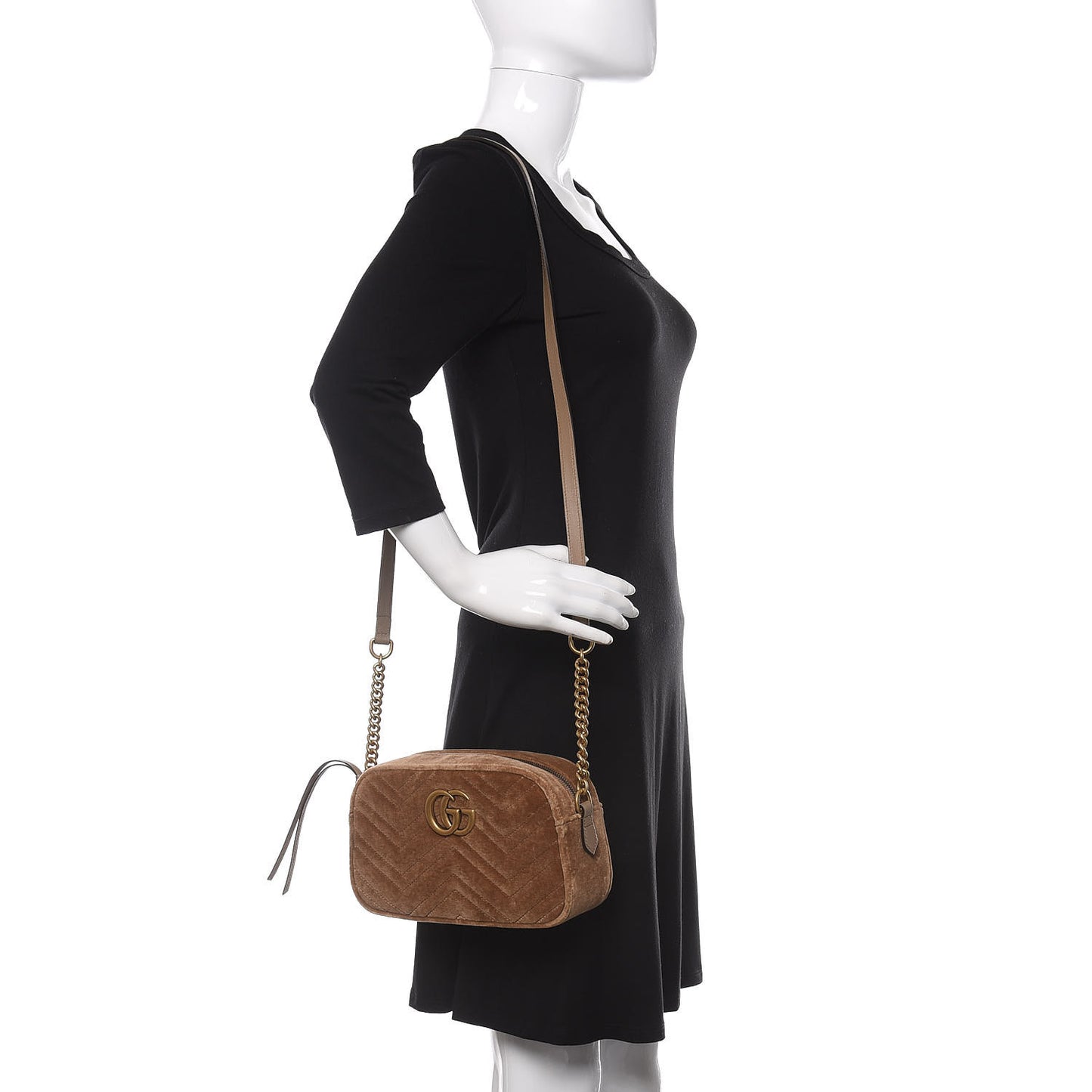 Velvet Matelasse Small GG Marmont Chain Shoulder Bag Taupe