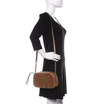Gucci Velvet Matelasse Small GG Marmont Chain Shoulder Bag Taupe 2 of 10