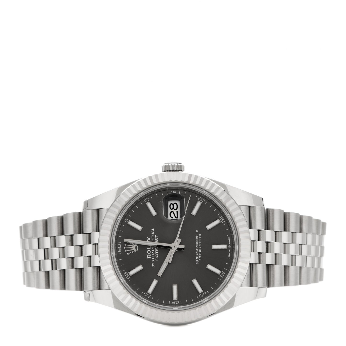 Stainless Steel 18K White Gold 41mm Oyster Perpetual Datejust Watch Slate 126334