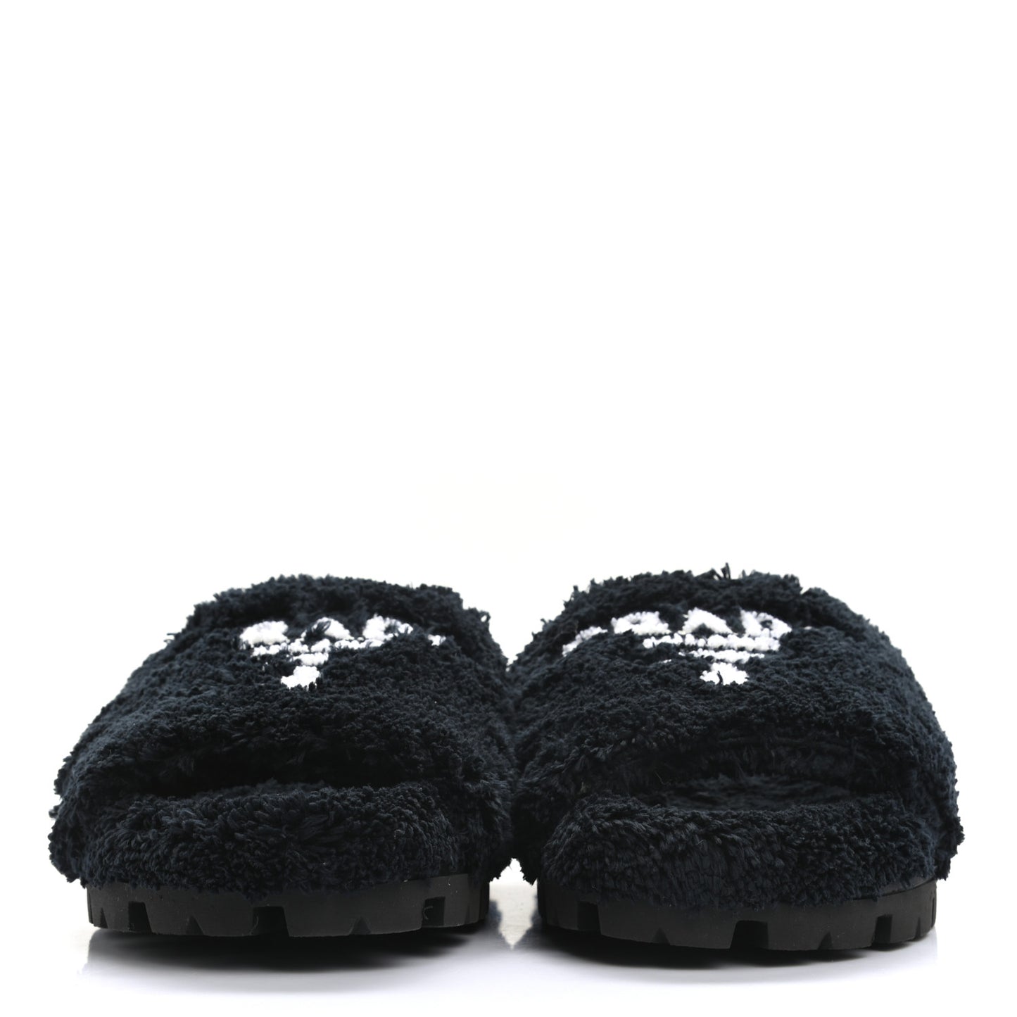 Terry Cloth Logo Lug Sole 20mm Slide Sandals 40 Black White