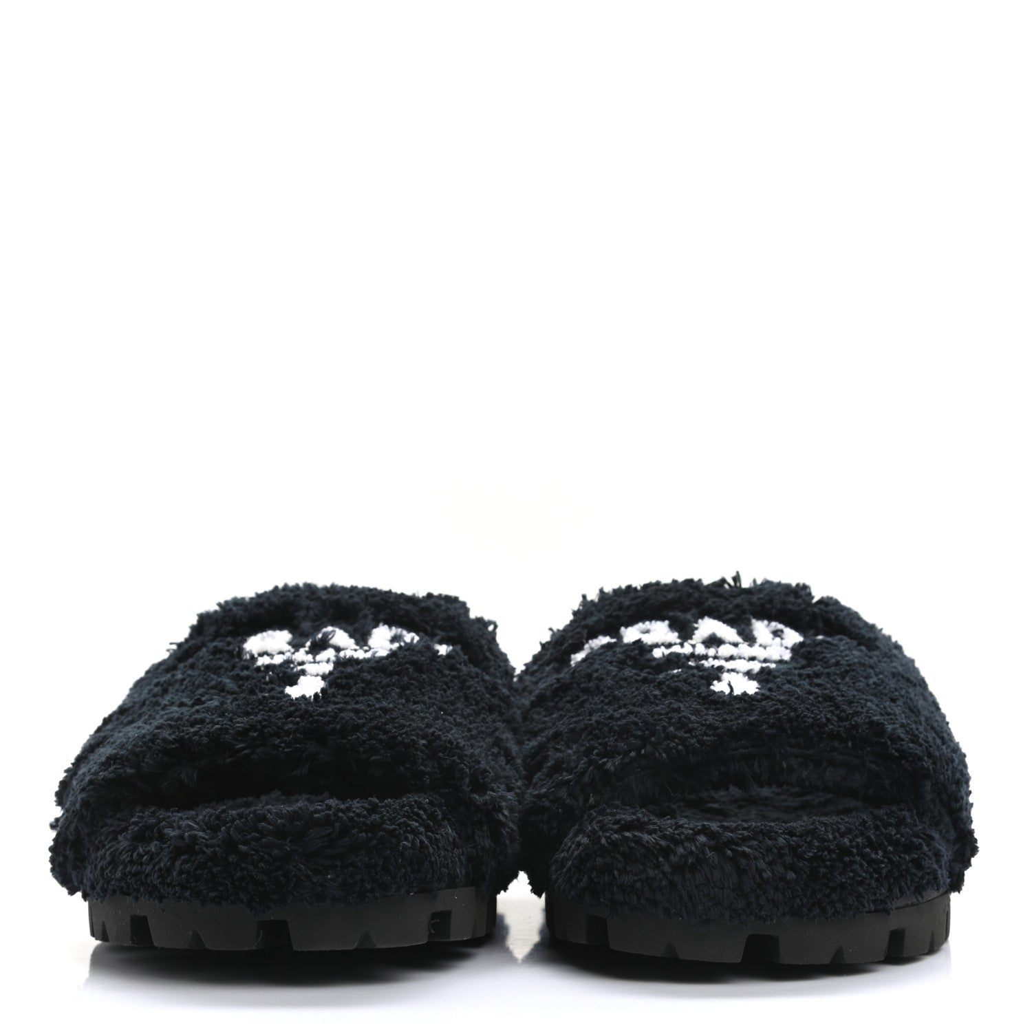 Prada Terry Cloth Logo Lug Sole 20mm Slide Sandals 40 Black White 2 of 8