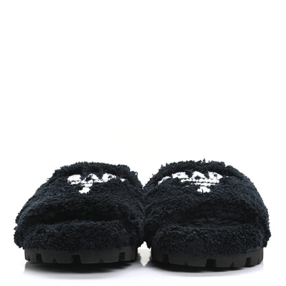 Prada Terry Cloth Logo Lug Sole 20mm Slide Sandals 40 Black White 2 of 8