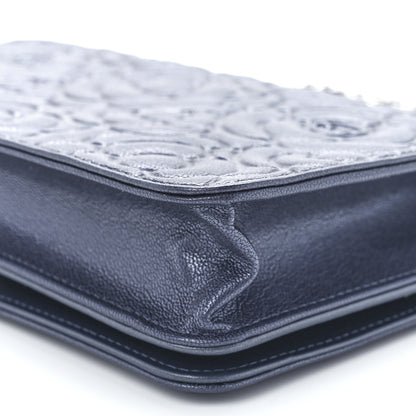 Chanel Goatskin Camellia Embossed Wallet On Chain WOC Blue 11 of 12