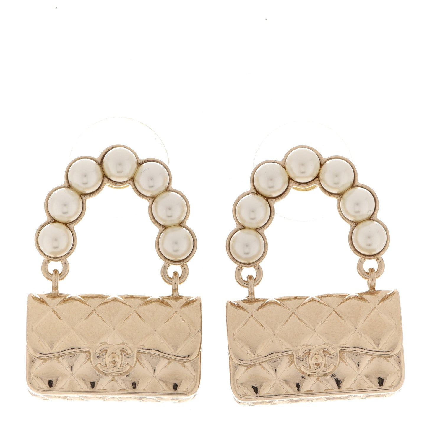 Pearl Quilted CC Flap Bag Earrings Gold