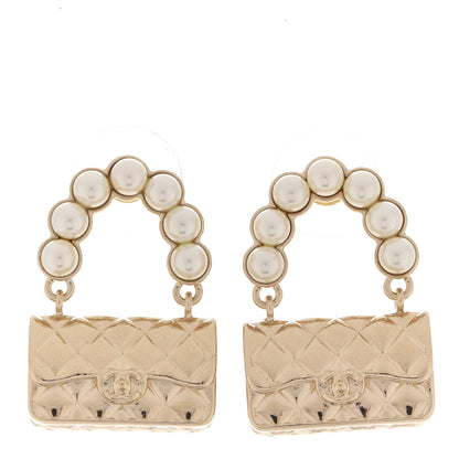 Chanel Pearl Quilted CC Flap Bag Earrings Gold 1 of 5