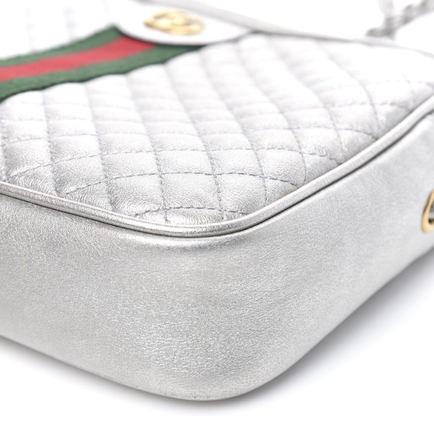 Laminated Nappa Web Trapuntata Small GG Shoulder Bag Argento