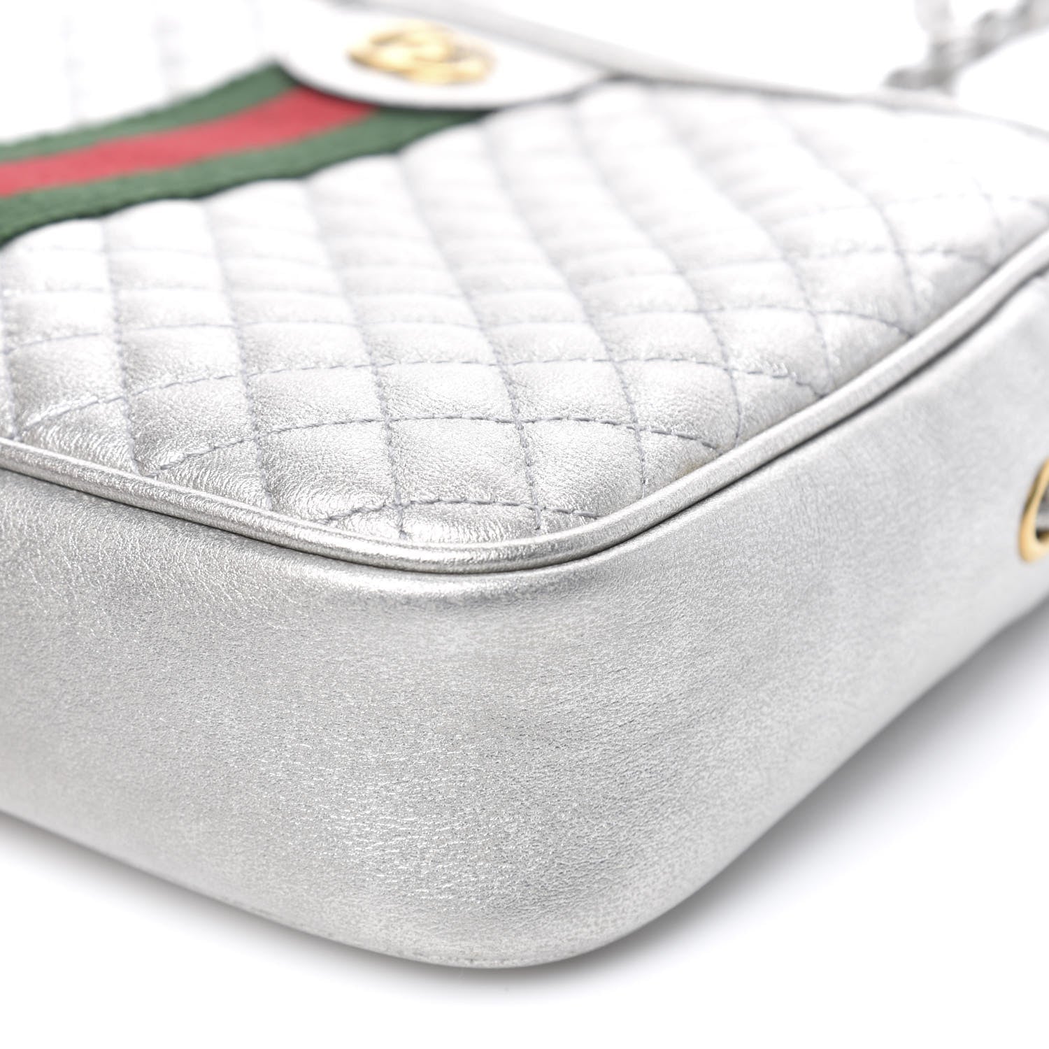 Gucci Laminated Nappa Web Trapuntata Small GG Shoulder Bag Argento 9 of 10