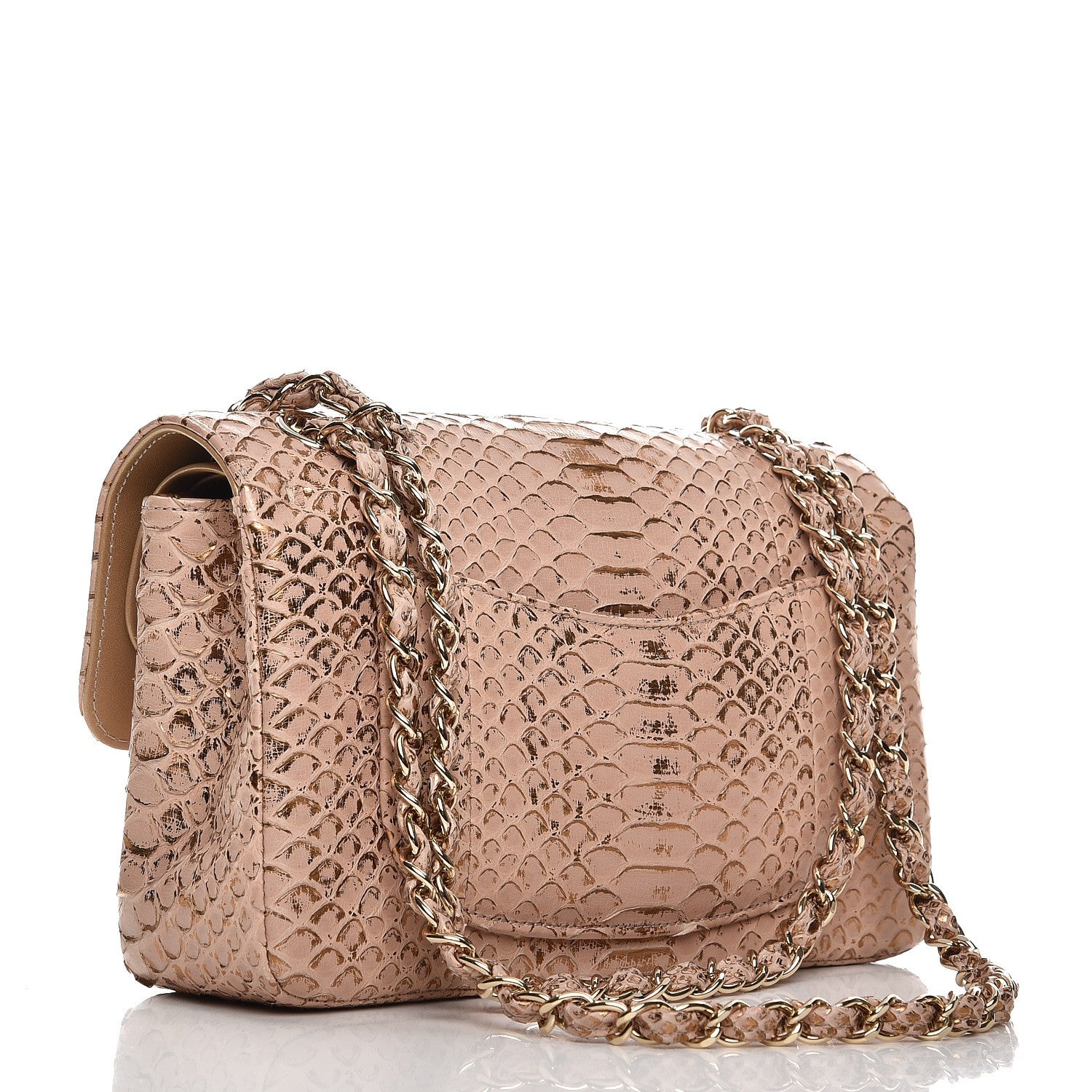 Chanel Metallic Python Small Double Flap Pink Gold 4 of 11
