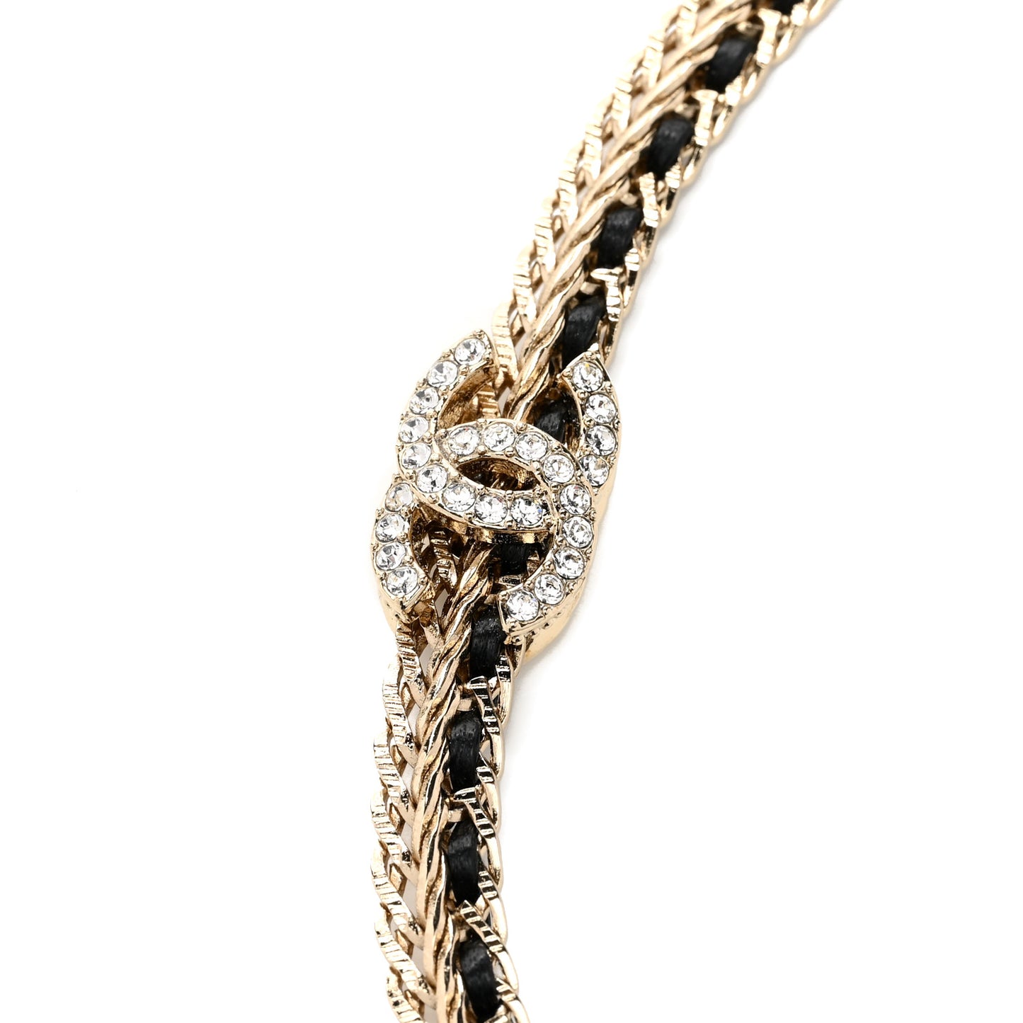 Metal Lambskin Crystal CC Chain Tie Headband Gold Black