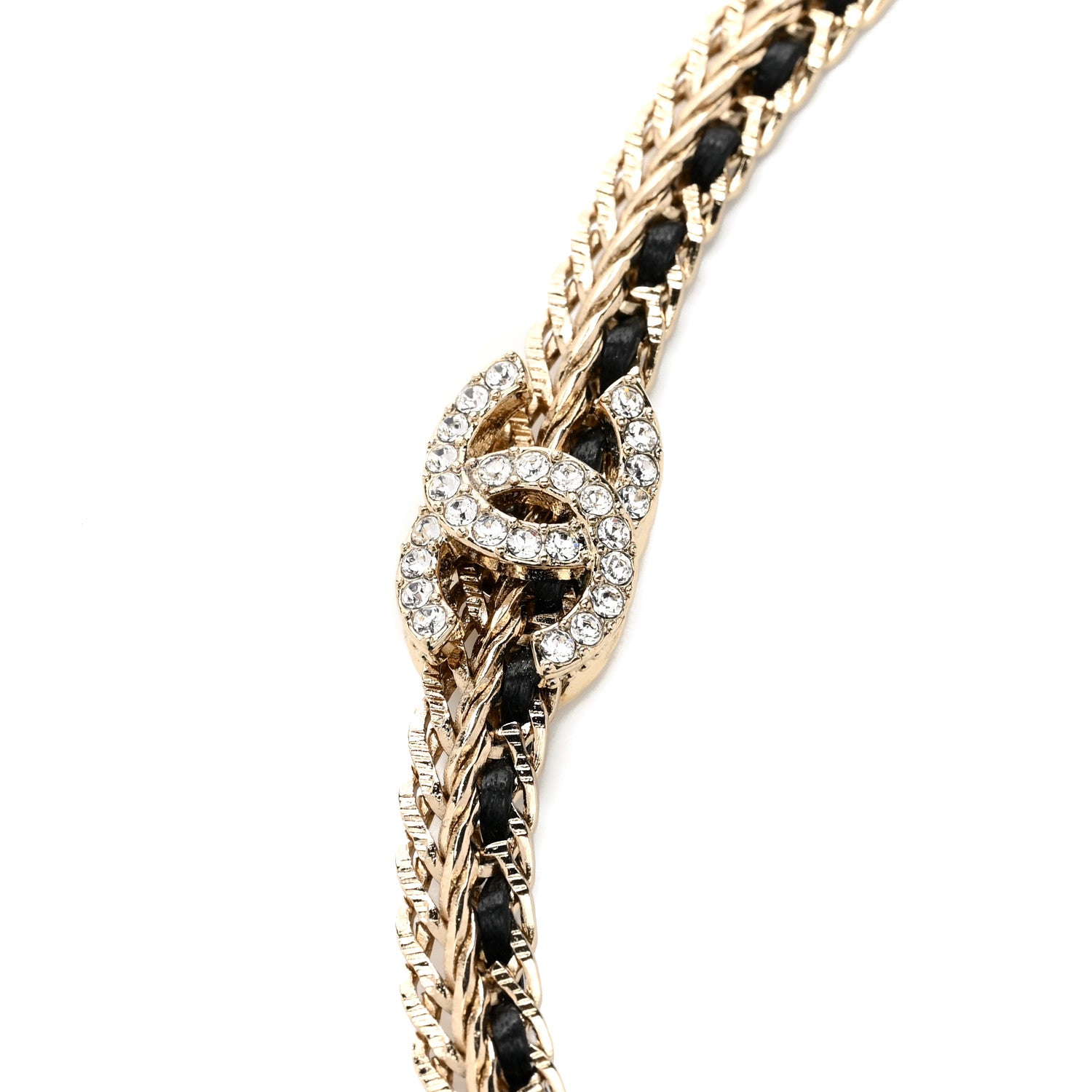 Chanel Metal Lambskin Crystal CC Chain Tie Headband Gold Black 3 of 4