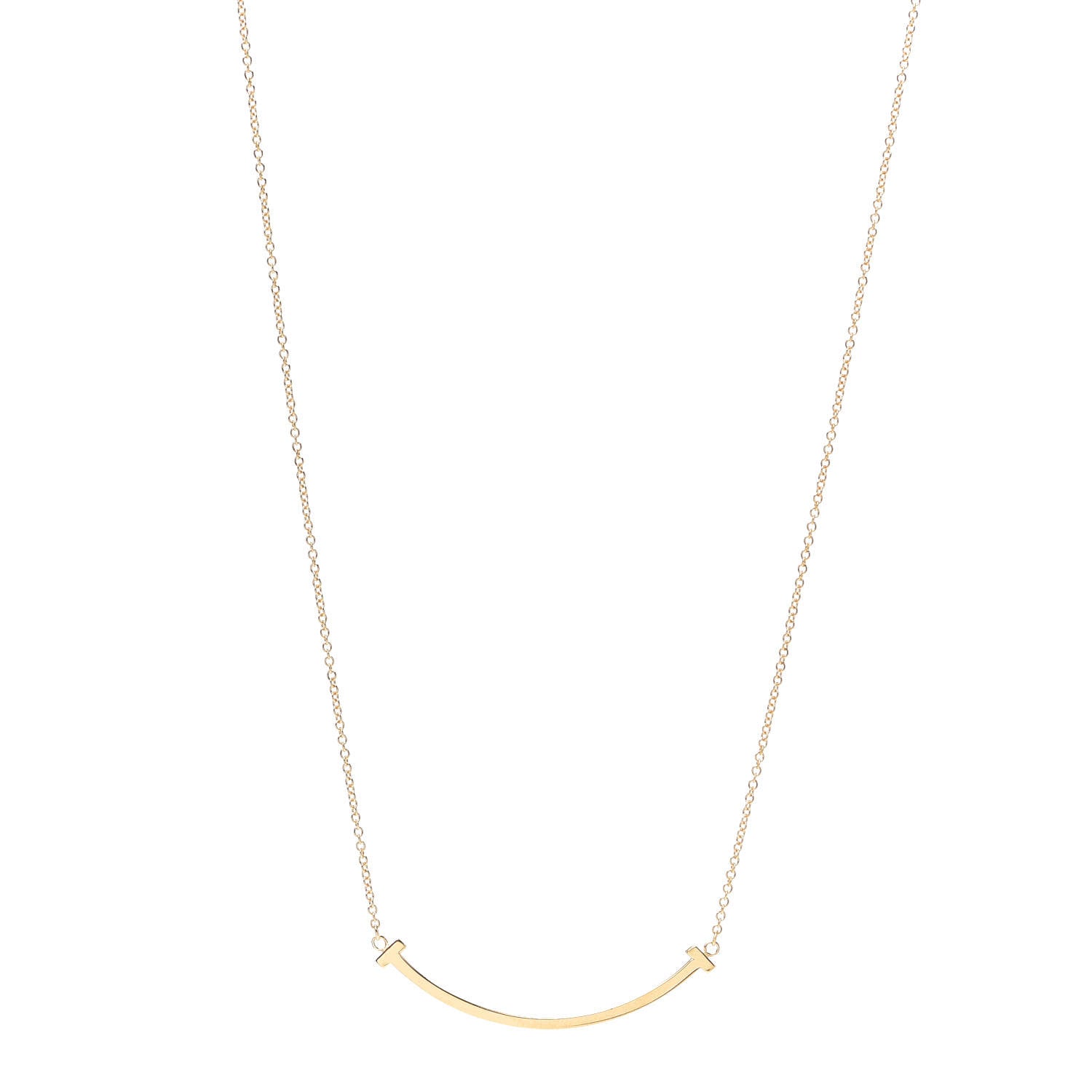 Tiffany 18K Yellow Gold Small T Smile Pendant Necklace 1 of 5