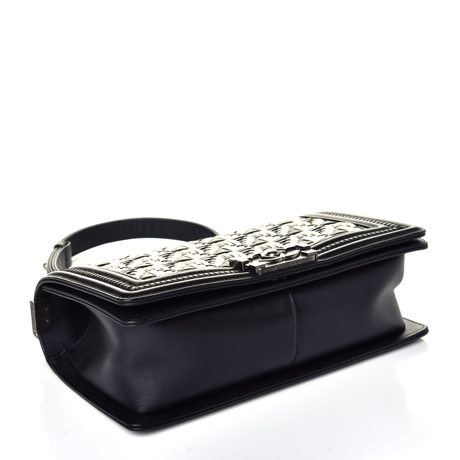 Chanel Calfskin Woven Medium Boy Flap Black White 5 of 10