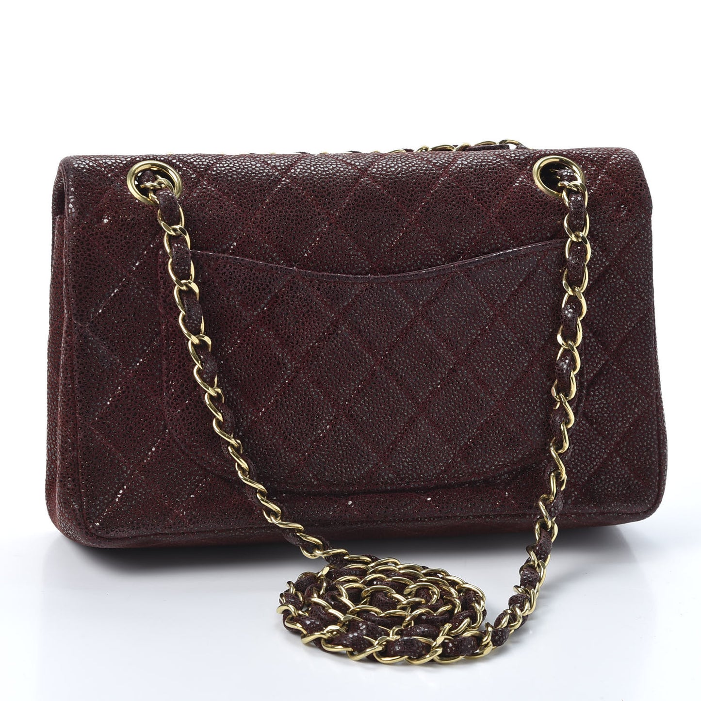 Iridescent Caviar Quilted Medium Double Flap Burgundy