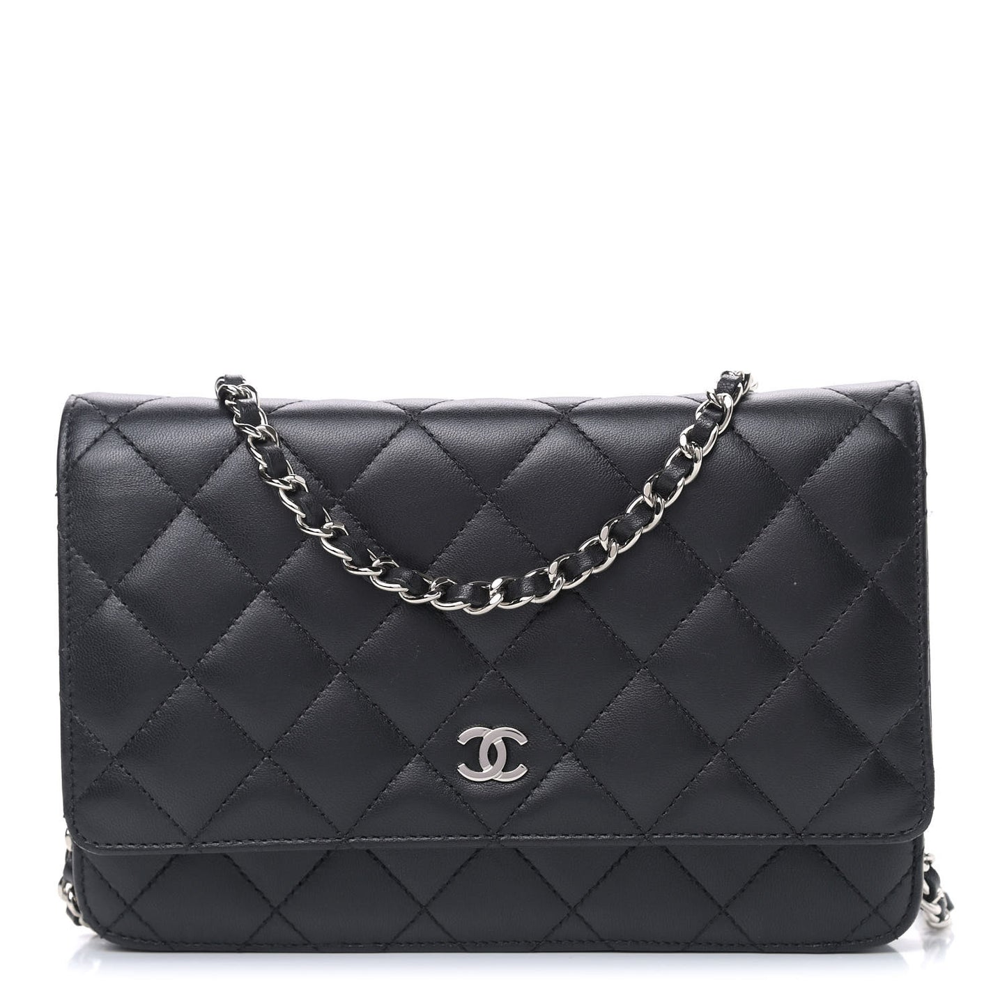 Lambskin Quilted Wallet On Chain WOC Black