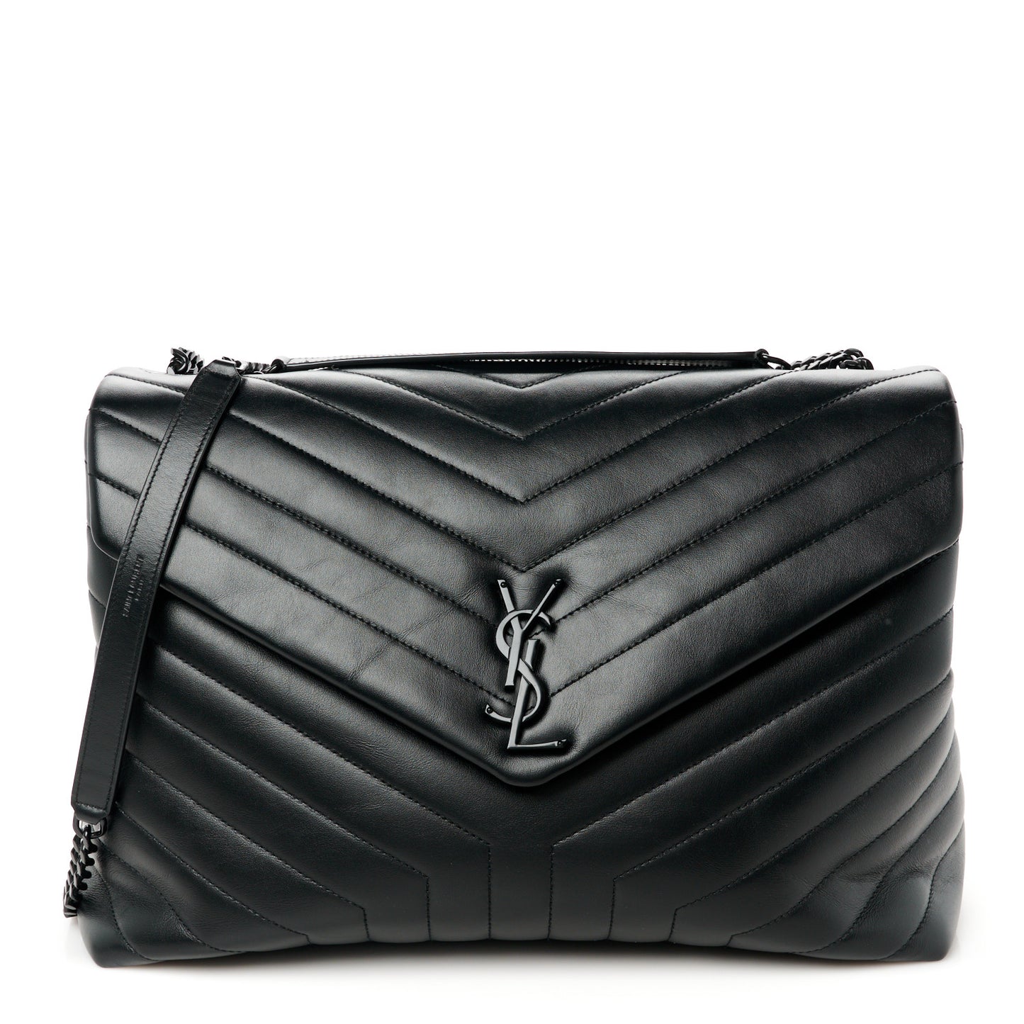 Calfskin Y Quilted Monogram Monochrome Large Loulou Chain Satchel Black