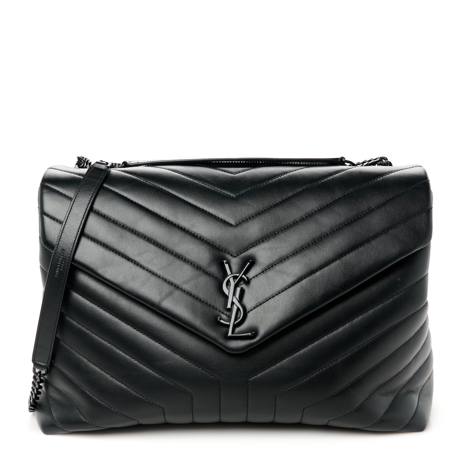 Saint Laurent Calfskin Y Quilted Monogram Monochrome Large Loulou Chain Satchel Black 1 of 11