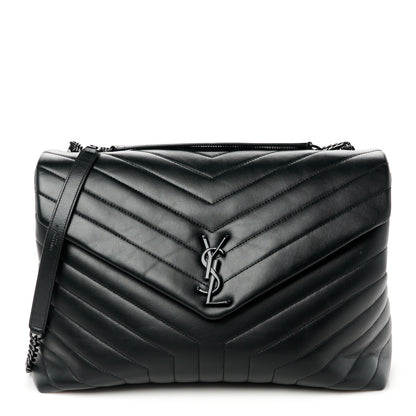 Saint Laurent Calfskin Y Quilted Monogram Monochrome Large Loulou Chain Satchel Black 1 of 11