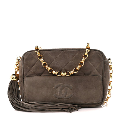 Chanel Suede Quilted CC Tassel Camera Case Grey 1 of 12