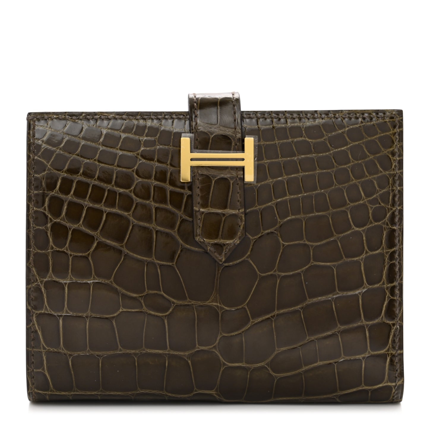 Shiny Alligator Bearn Compact Wallet Gris Elephant