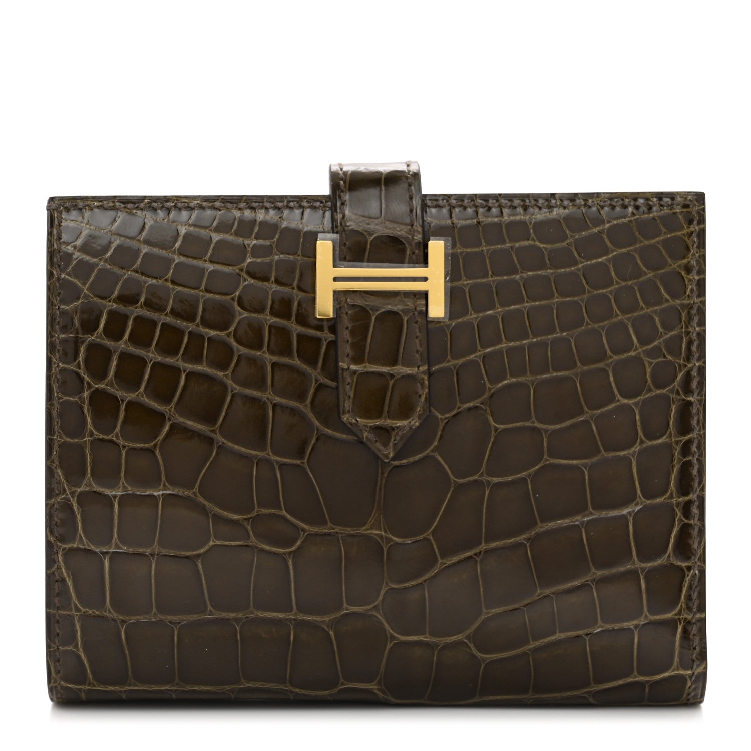 Hermes Shiny Alligator Bearn Compact Wallet Gris Elephant 1 of 7