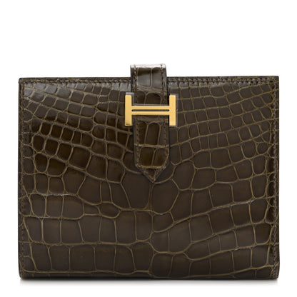 Hermes Shiny Alligator Bearn Compact Wallet Gris Elephant 1 of 7