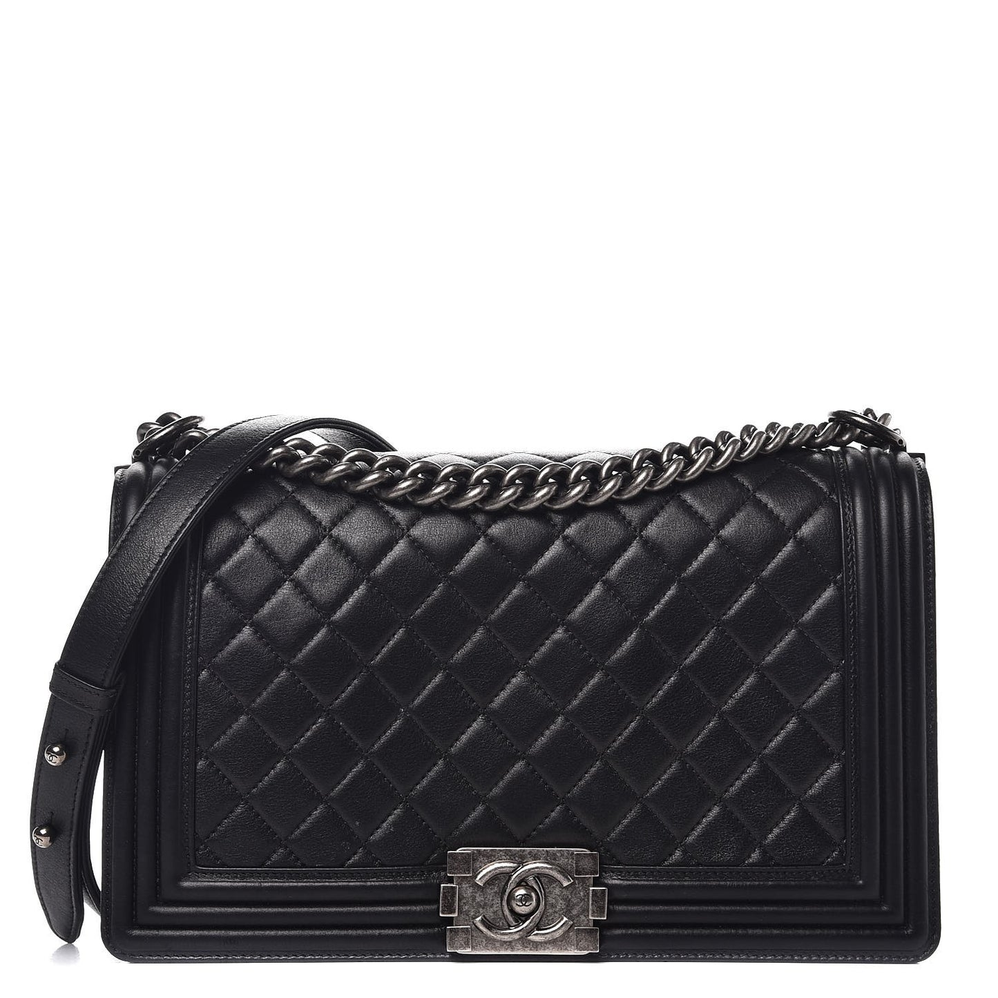 Lambskin Quilted New Medium Boy Flap Black