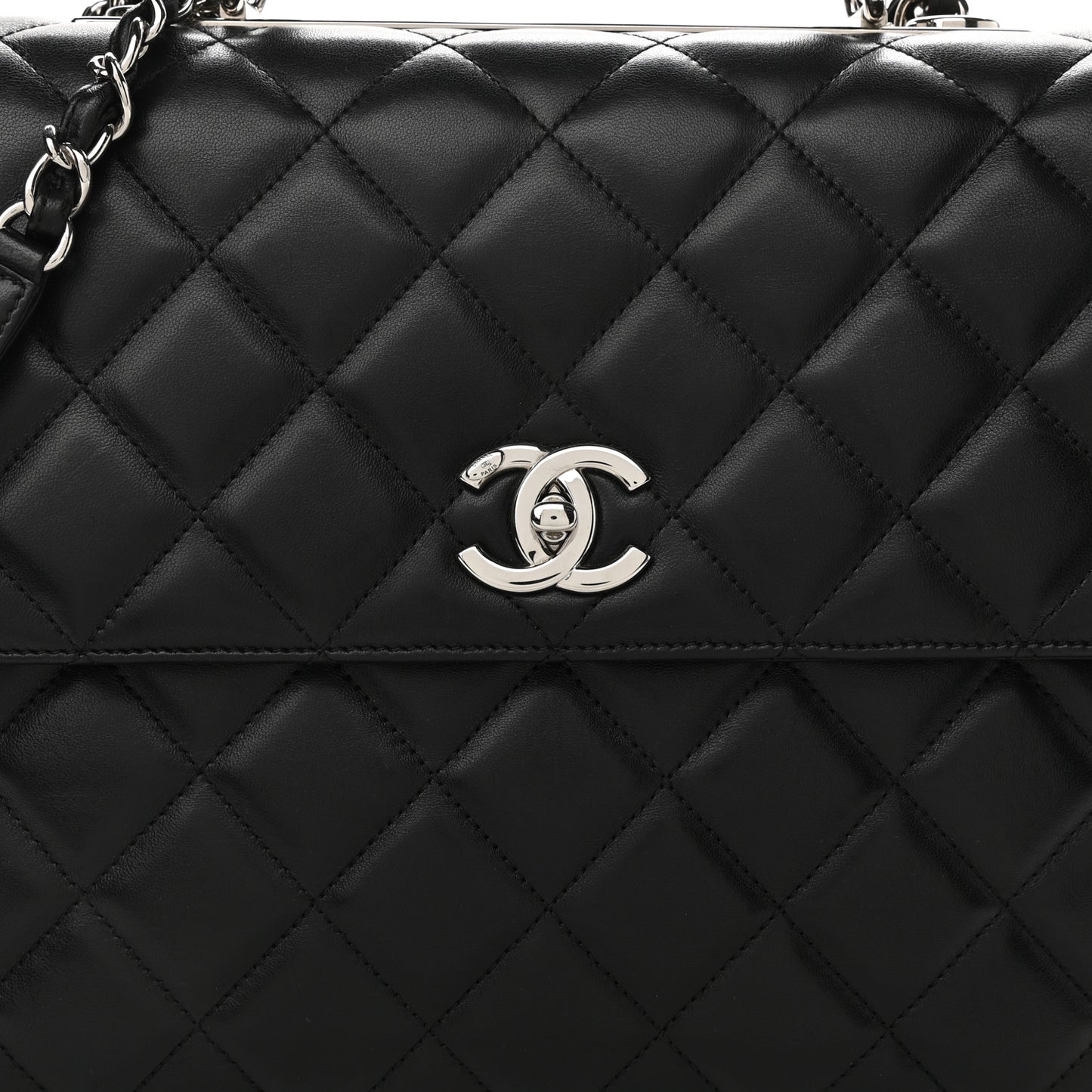 Lambskin Quilted Large Trendy CC Dual Handle Flap Bag Black