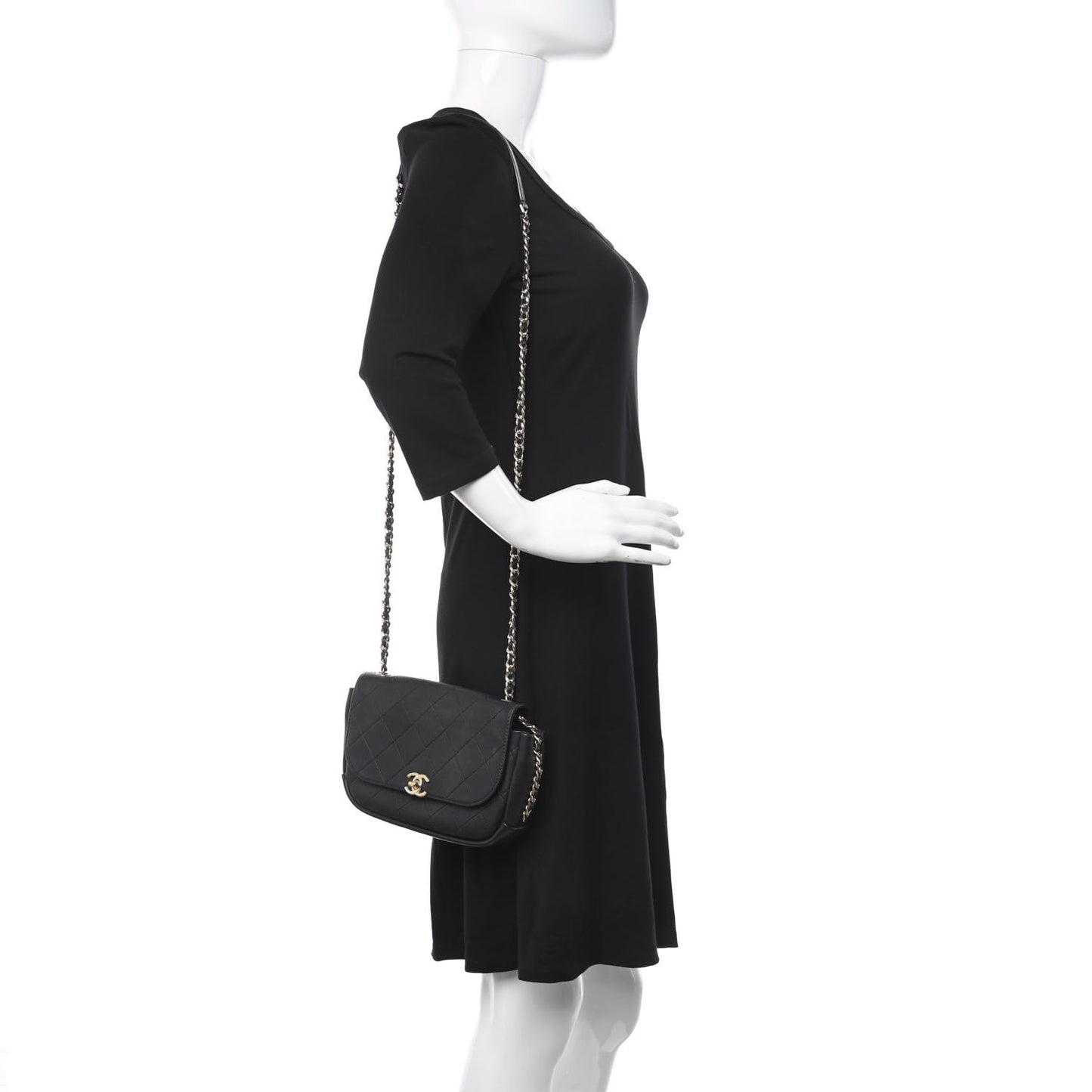 Goatskin Stitched Casual Trip Single Flap Black