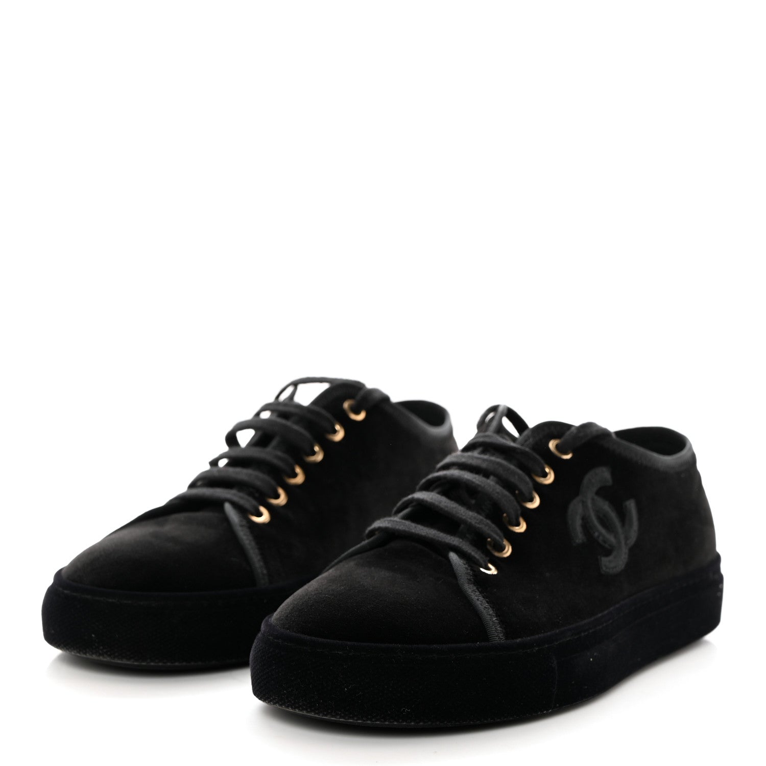 Chanel Velvet Womens CC Sneakers 35 Black 3 of 9
