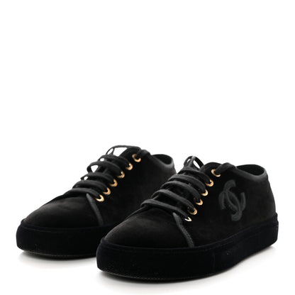 Chanel Velvet Womens CC Sneakers 35 Black 3 of 9