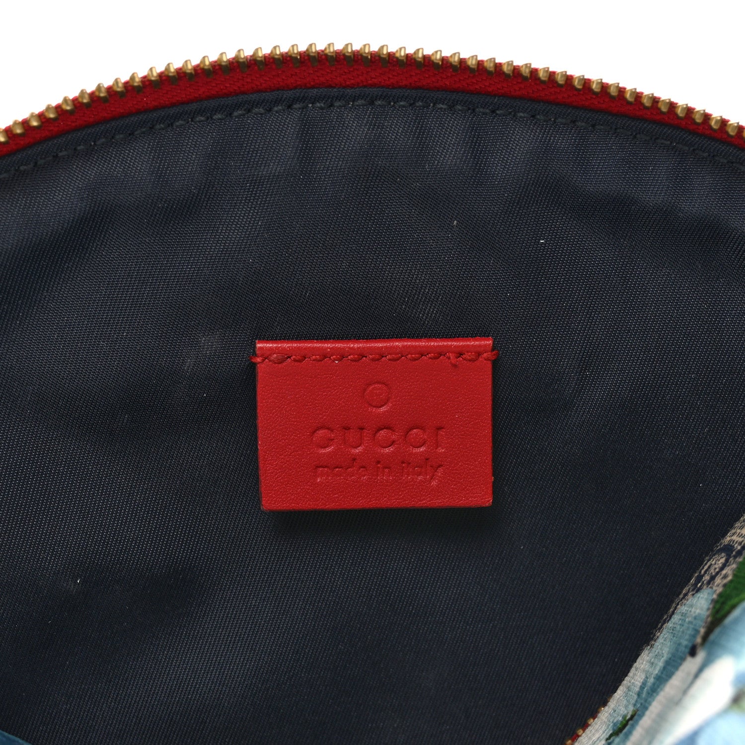 Gucci GG Supreme Monogram Blooms Large Pouch Cosmetic Case Beige Blue Navy Hibiscus Red 5 of 10