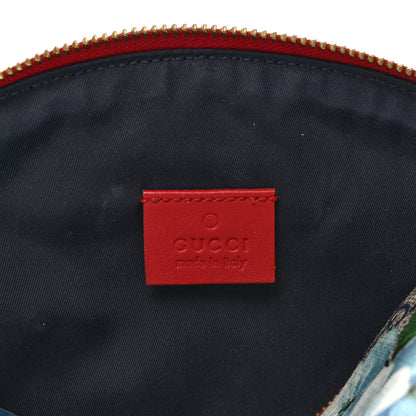 Gucci GG Supreme Monogram Blooms Large Pouch Cosmetic Case Beige Blue Navy Hibiscus Red 5 of 10
