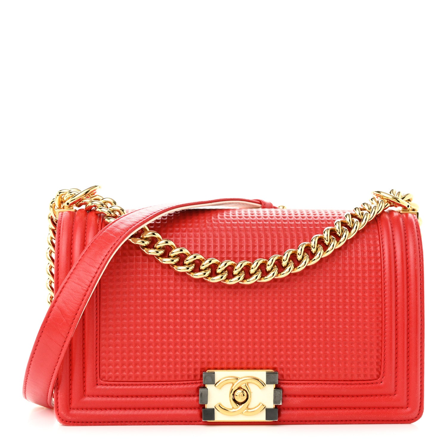 Chanel Lambskin Embossed Medium Boy Cube Flap Red 1 of 11