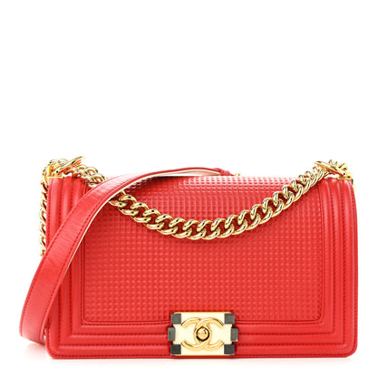Chanel Lambskin Embossed Medium Boy Cube Flap Red 1 of 11