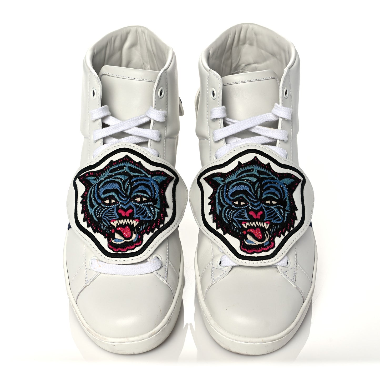 Calfskin Ayers Embroidered Web Mens Ace Removable Patches High Top Sneakers 7.5 White