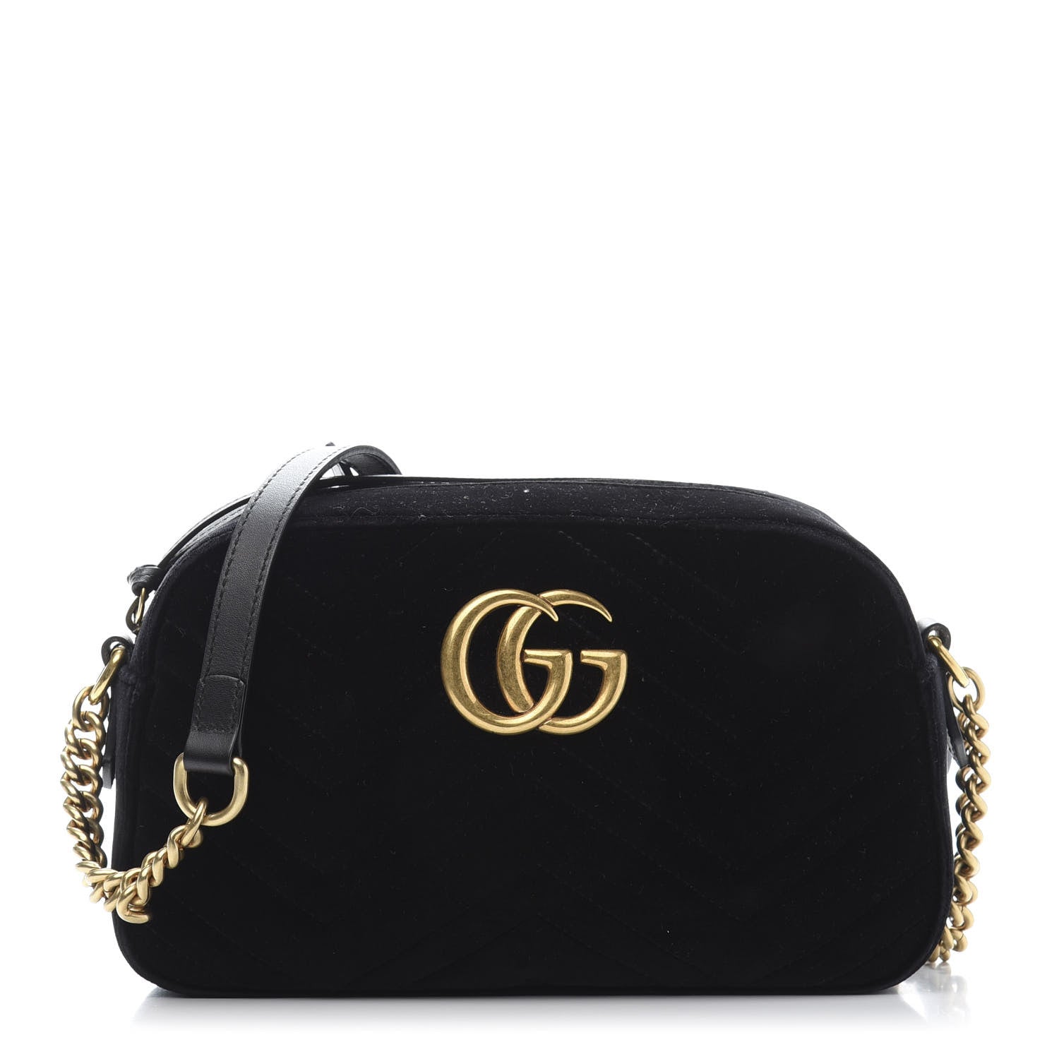 Gucci Velvet Matelasse Small GG Marmont Chain Shoulder Bag Black 1 of 11