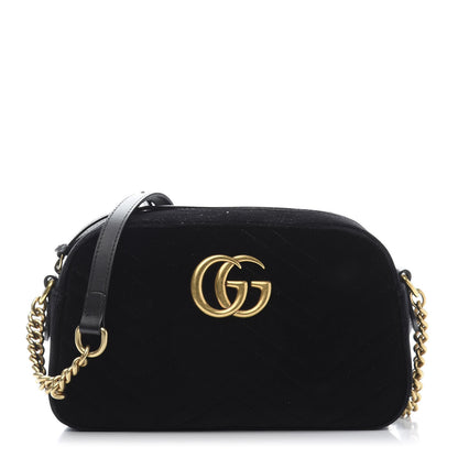 Gucci Velvet Matelasse Small GG Marmont Chain Shoulder Bag Black 1 of 11