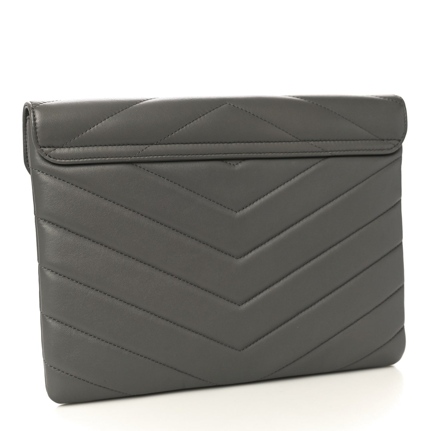 Calfskin Chevron Quilted CC Button Envelope Pouch Grey