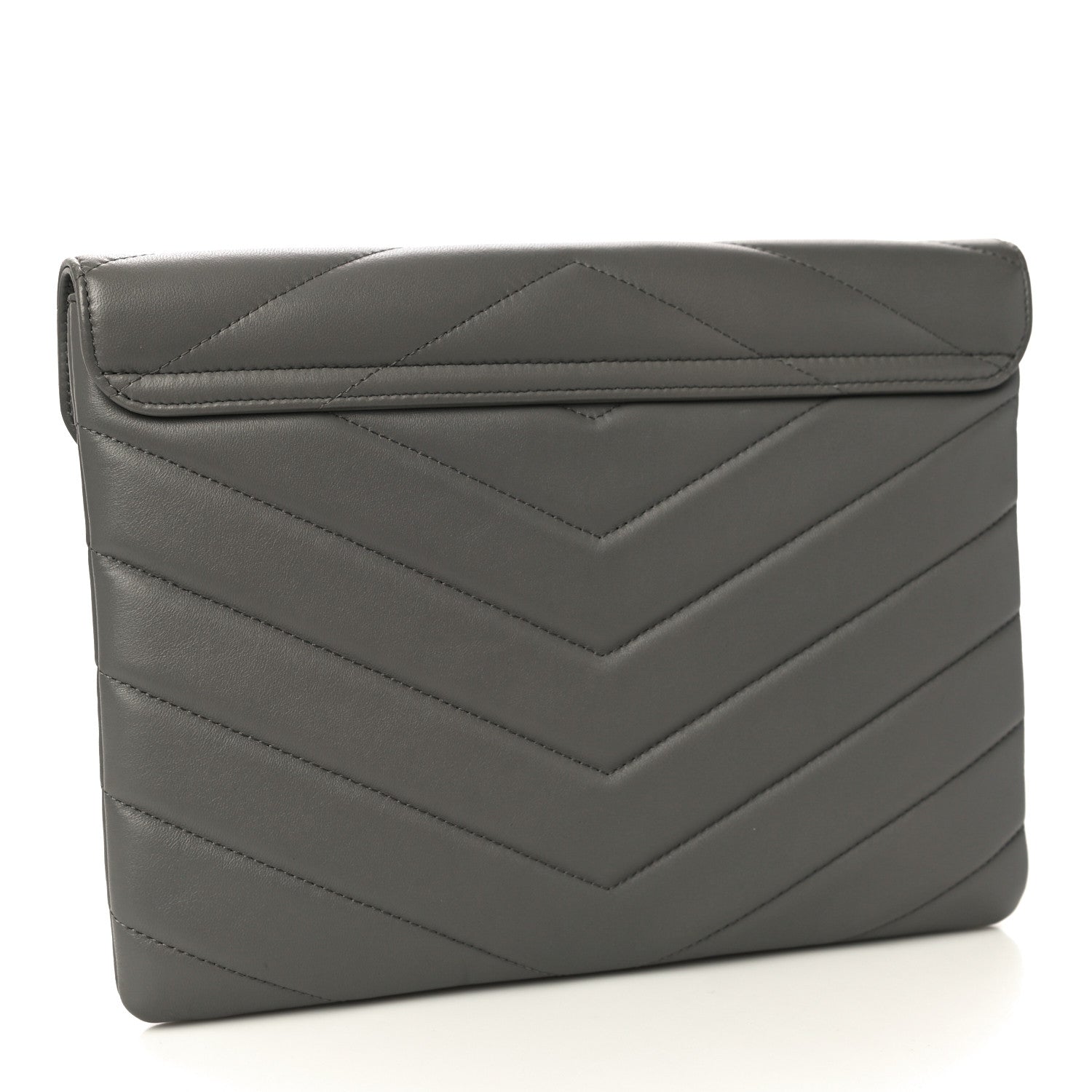 Chanel Calfskin Chevron Quilted CC Button Envelope Pouch Grey 3 of 11