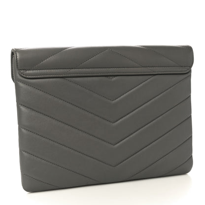 Chanel Calfskin Chevron Quilted CC Button Envelope Pouch Grey 3 of 11
