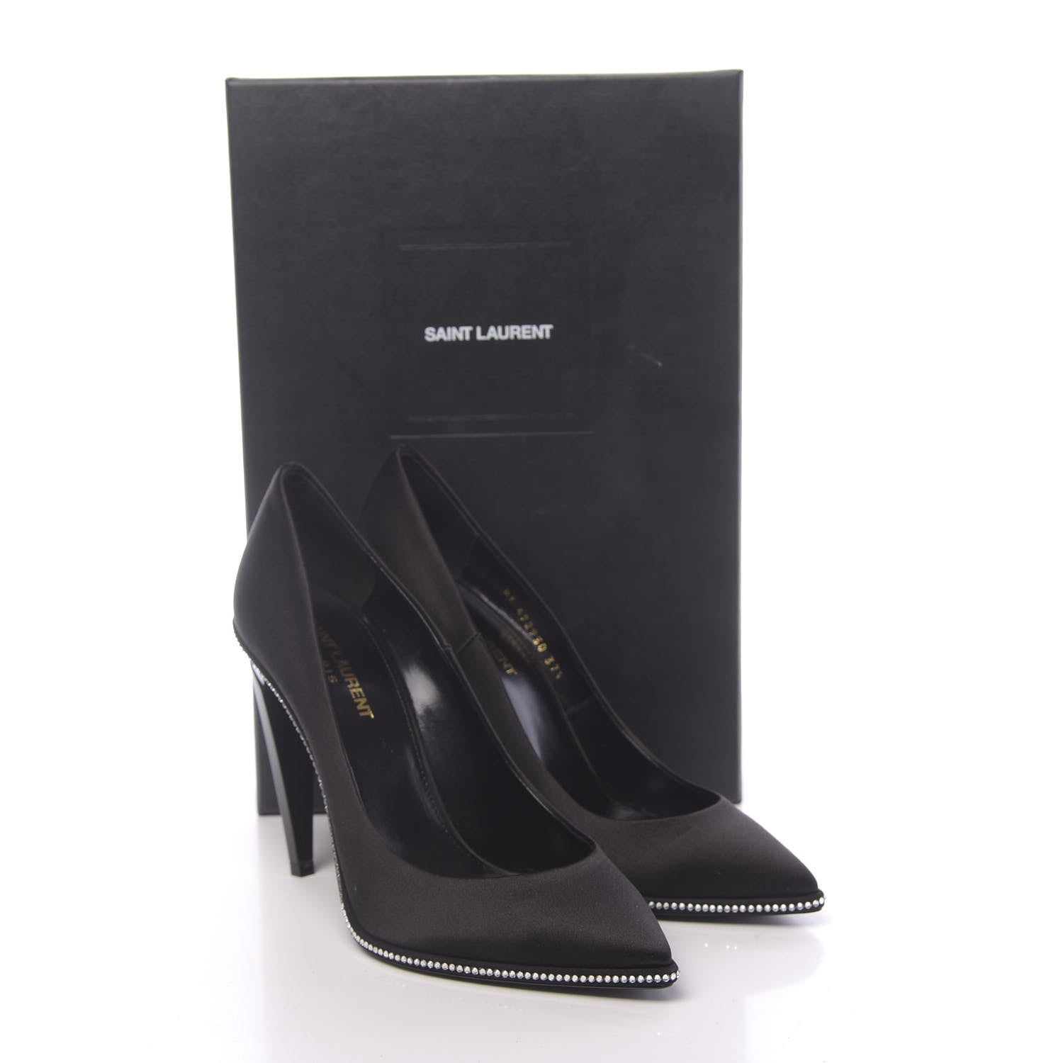 Saint Laurent Satin Crystal Embellished Freja 105 Pumps 37.5 Black 9 of 9