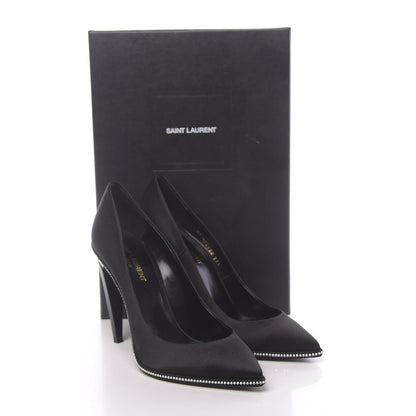 Saint Laurent Satin Crystal Embellished Freja 105 Pumps 37.5 Black 9 of 9