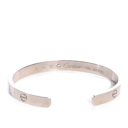 Cartier 18K White Gold 1 Diamond LOVE Cuff Bracelet 18 3 of 5