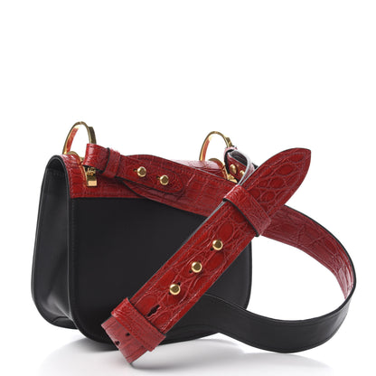 Prada City Calfskin Crocodile Calfskin Embossed Pionniere Saddle Bag Fuoco Black 3 of 9