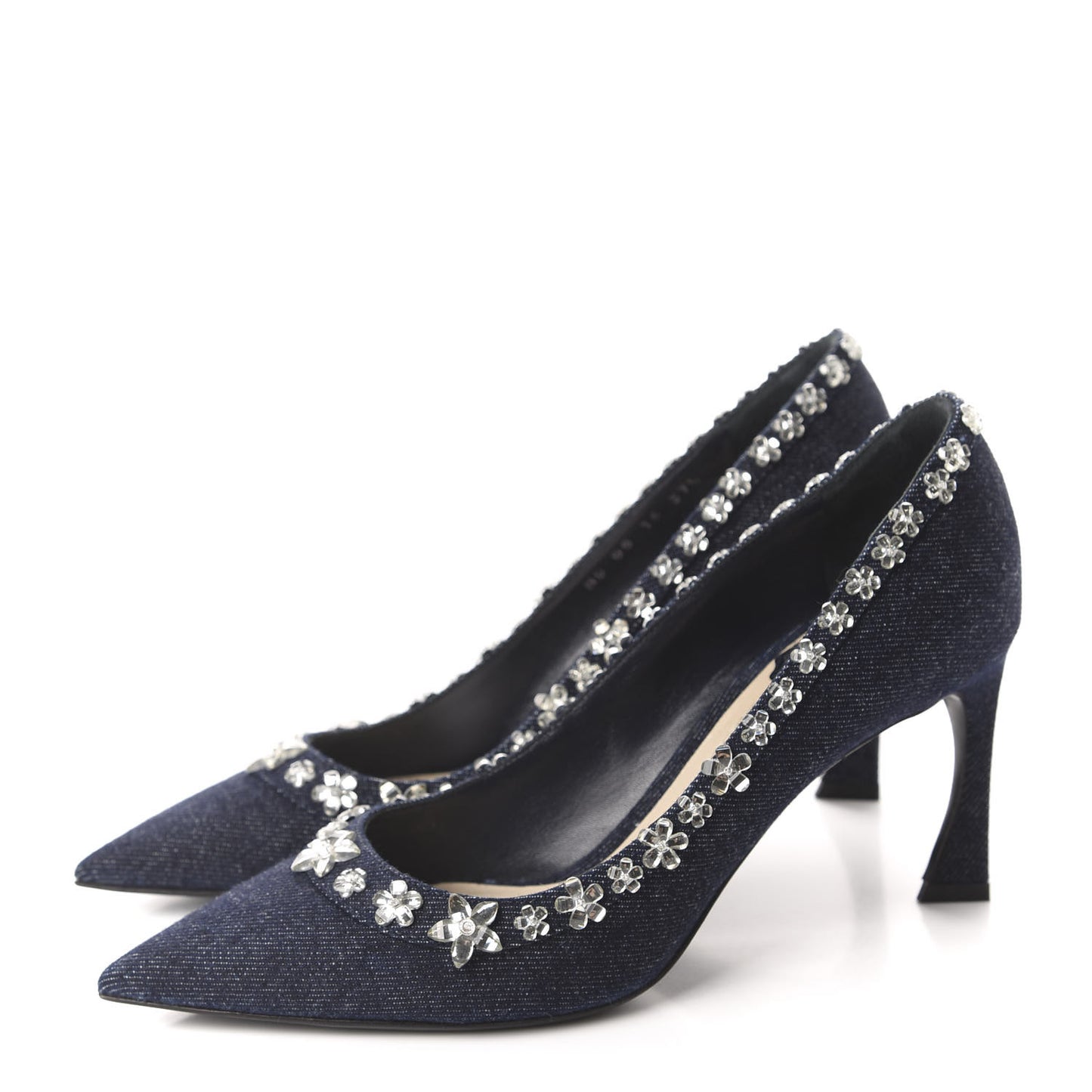 Denim Crystal Garland Pumps 37.5 Blue Fonce